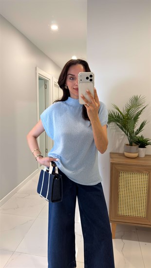 Gorges Mavi Dik Yakalı Triko