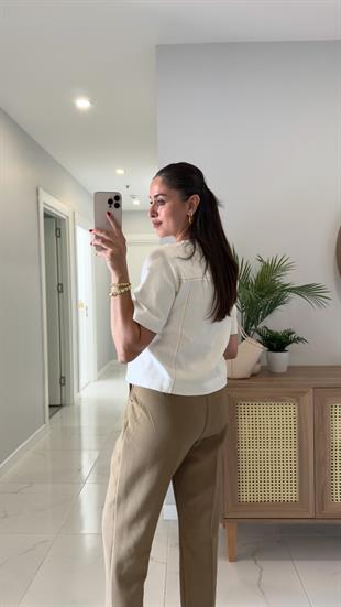 Gugy Taş Gold Düğme Detaylı Kısa Kol Ceket