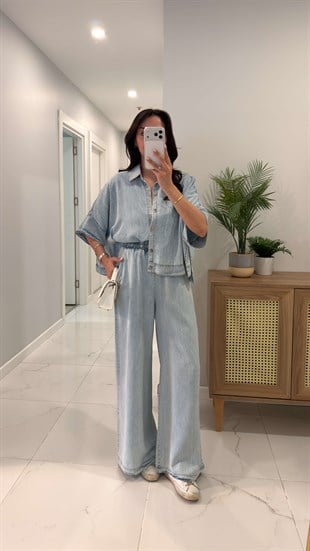 Gustra Mavi Denim Gömlek Pantolon Takım