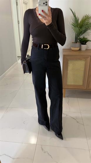 Guysa Koyu Antrasit Kemerli Wıde Leg Jean