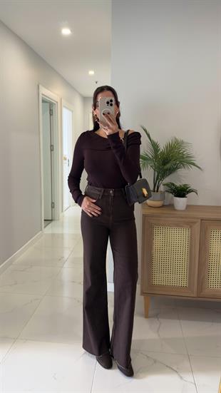 Hanna Kahve Push Up İspanyol Paça Jean