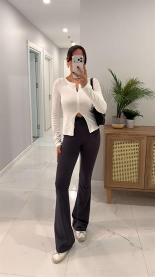 Hedro Antrasit Beli Büzgü Detaylı İspanyol Tayt