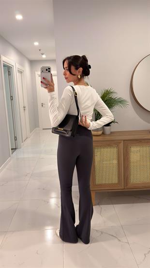 Hedro Antrasit Beli Büzgü Detaylı İspanyol Tayt