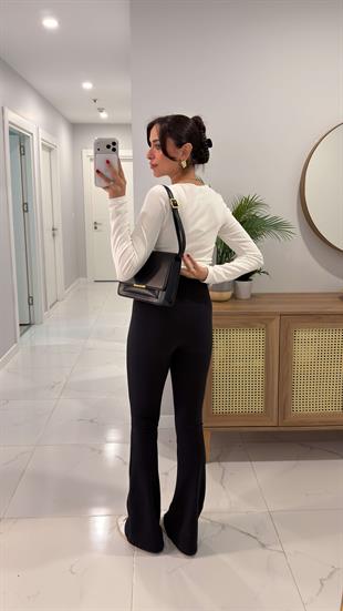 Hedro Siyah Beli Büzgü Detaylı İspanyol Tayt