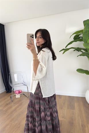 Heka Beyaz Premium Tek Düğmeli Bluz