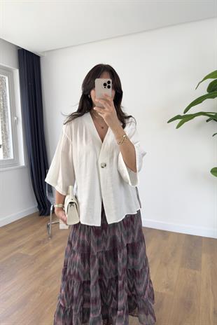 Heka Beyaz Premium Tek Düğmeli Bluz