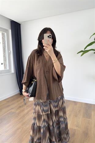 Heka Kahve Premium Tek Düğmeli Bluz