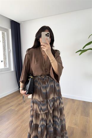 Heka Kahve Premium Tek Düğmeli Bluz