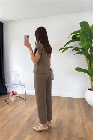 Helina Vizon Gold Düğmeli Yelek Pantolon Takım