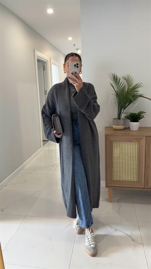 Hena Antrasit Şal Yaka Hırka