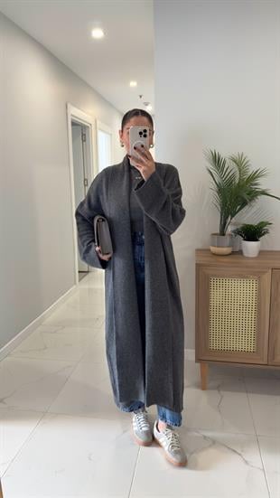 Hena Antrasit Şal Yaka Hırka