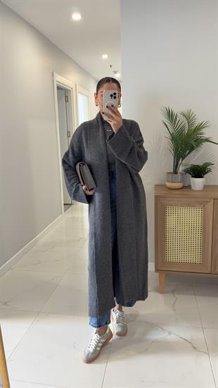 Hena Antrasit Şal Yaka Hırka