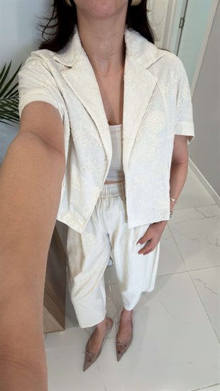 Hennit Taş İşleme Detaylı Ceket Pantolon Takım