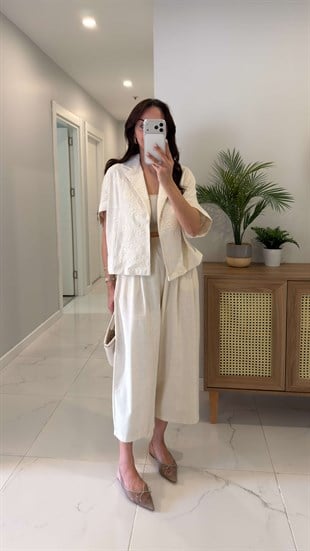 Hennit Taş İşleme Detaylı Ceket Pantolon Takım