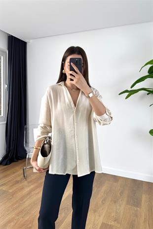 Hensi Taş Çizgili V Yaka Gömlek