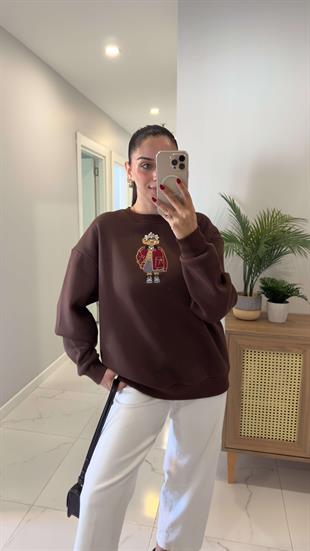 Hessora Acı Kahve Köpek Nakışlı Sweat