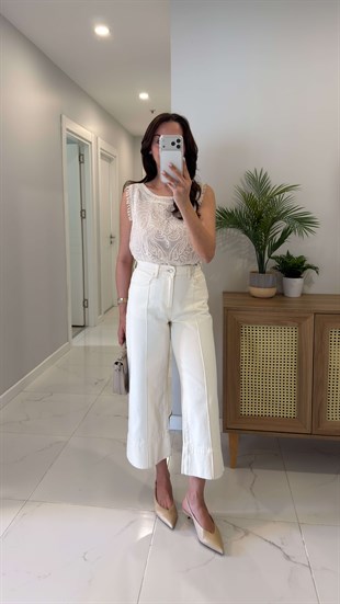 Heyra Ekru Önü Çımalı Jean