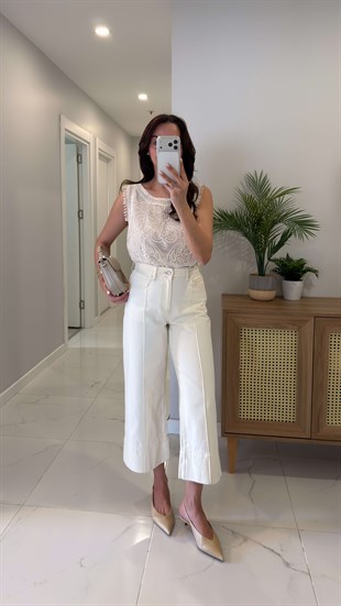 Heyra Ekru Önü Çımalı Jean