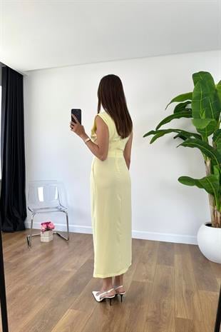 Hilla Sarı Pencere Toka Detaylı Elbise