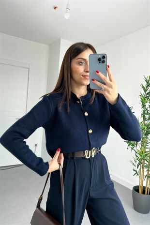 Buxi Lacivert Gold Düğme Detaylı Hırka