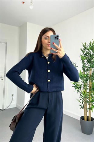Buxi Lacivert Gold Düğme Detaylı Hırka