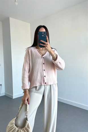 Cully Pembe Düğmeli Hırka