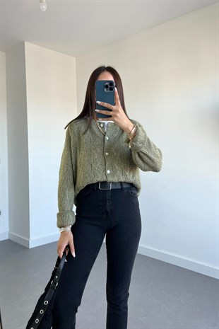 Haki Düğmeli Hırka