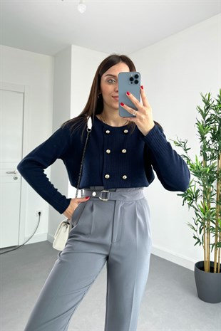Lulu Lacivert Çift Düğmeli Hırka