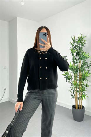 Lulu Siyah Çift Düğmeli Hırka