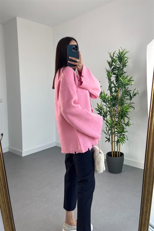Pembe Yırtık Detaylı Tasarım Hırka