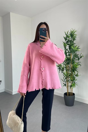 Pembe Yırtık Detaylı Tasarım Hırka