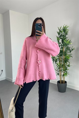 Pembe Yırtık Detaylı Tasarım Hırka