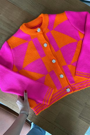 Wetta Pembe Taş Düğme Detaylı Hırka