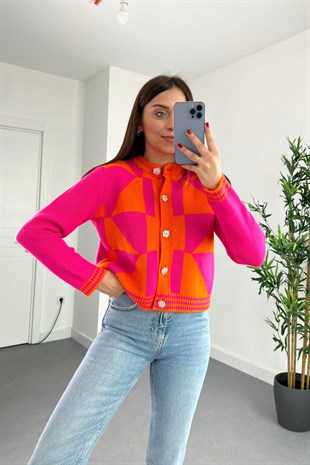 Wetta Pembe Taş Düğme Detaylı Hırka