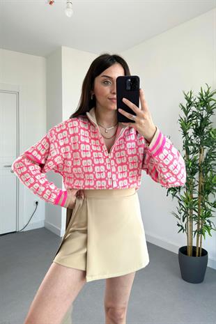 Wixo Pembe Çok Renkli Fermuar Detaylı Hırka