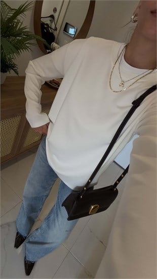 Hisna Beyaz Uzun Kollu Basic Sweat