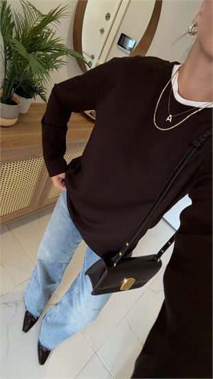 Hisna Kahve Uzun Kollu Basic Sweat