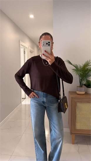 Hisna Kahve Uzun Kollu Basic Sweat