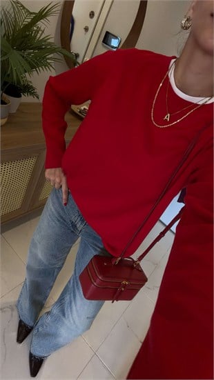 Hisna Kırmızı Uzun Kollu Basic Sweat