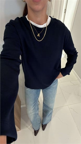 Hisna Lacivert Uzun Kollu Basic Sweat