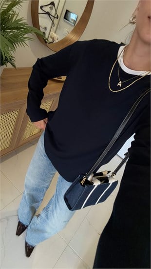 Hisna Lacivert Uzun Kollu Basic Sweat