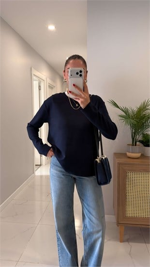 Hisna Lacivert Uzun Kollu Basic Sweat