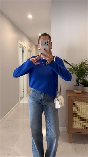 Hisna Mavi Uzun Kollu Basic Sweat