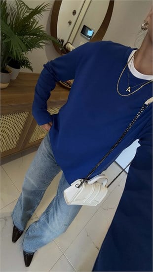 Hisna Mavi Uzun Kollu Basic Sweat