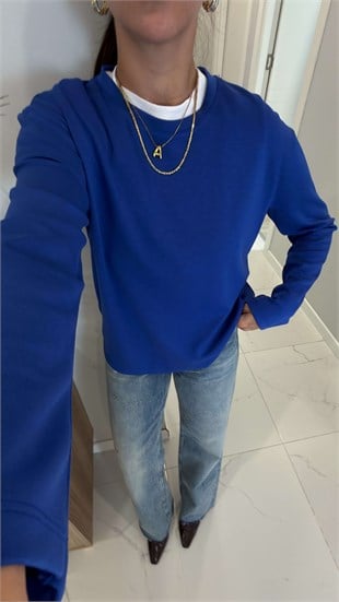 Hisna Mavi Uzun Kollu Basic Sweat