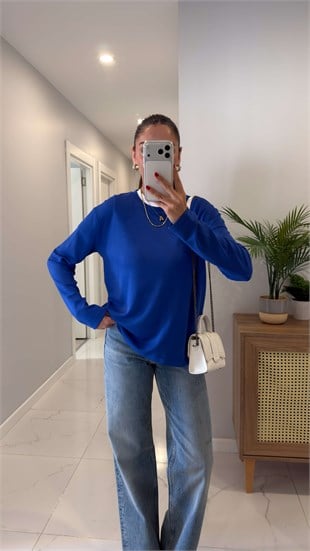 Hisna Mavi Uzun Kollu Basic Sweat