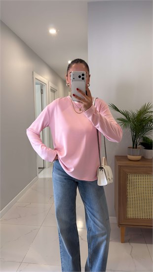 Hisna Pembe Uzun Kollu Basic Sweat