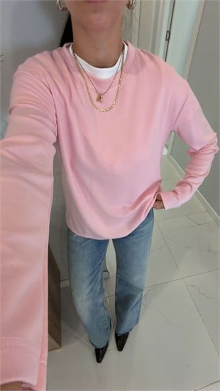 Hisna Pembe Uzun Kollu Basic Sweat
