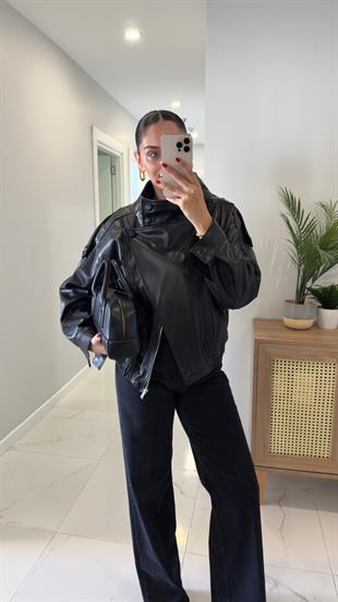 Hobby Siyah Astarlı Deri Ceket