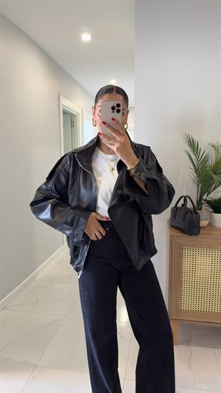 Hobby Siyah Astarlı Deri Ceket